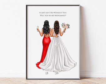 Geschenk der Braut, personalisiertes Geschenk für die Brautjungfer, Geschenk für die Trauzeugin, Geschenk für die Brautjungfer, Hochzeitsdruck, Schwester, Brautparty