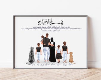 Personalisierte Muslimische Porträt Wand Kunst Geschenk Für Muslimische Familie Illustration Gesichtslose Einweihungsparty Geschenk Islamisches Neues Zuhause Geschenke Ramadan Geschenk