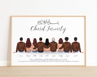 Muslim Portrait Wall Art Personalized Gift For Muslim Family Illustration Faceless Housewarming Gift Islamic New Home Gifts Ramadan Gift
