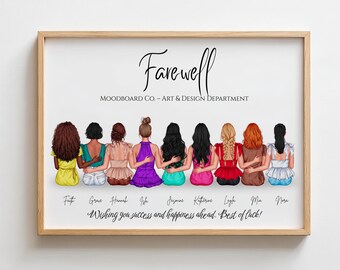 Coworker Gift Idea of New Job Custom Team Gift Goodbye Colleague Portrait Team Member Leaving Gift Print Office Team Print Group Friend Art