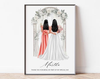 Personalised Gift For Bridesmaid, Bride and Bridesmaid Print, Thank You Bridesmaid Gift, Wedding Keepsake, Sister Wedding Thank You Print