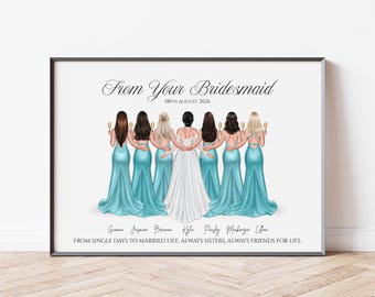 Personalisiertes Geschenk von deinen Brautjungfern für die zukünftige Braut, Brautparty-Druck, personalisiertes Geschenk für Brautjungfern, Hochzeit, Junggesellinnenabschied, Hochzeitserinnerungen