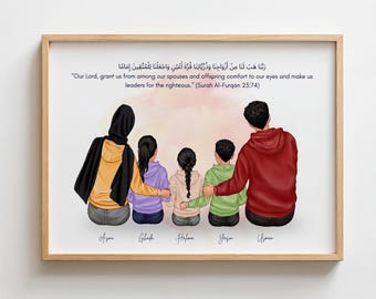 Muslim Portrait Wall Art Personalized Gift For Muslim Family Illustration Faceless Housewarming Gift Islamic New Home Gifts Ramadan Gift