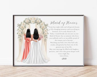 Gift for Maid of Honour Personalised Gift for Bridesmaid Gift for Bride Thank You Bridesmaid Gift for Sister Wedding Print Bridesmaid Print