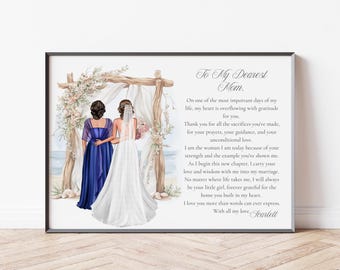 Mother of the Bride Print, Personalised Gift for Parents of the Bride, Groom and Parents Portrait Art, Mother of the Groom, Wedding Gift