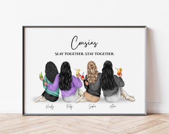 Custom Cousins Portrait Print Cousins Gift From Cousin Print Cousin Print Personalised Print Group of Friends Print Back View Cousin Picture