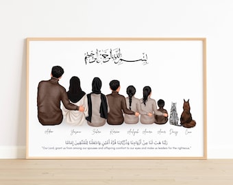 Muslim Portrait Wall Art Personalized Gift For Muslim Family Illustration Faceless Housewarming Gift Islamic New Home Gifts Ramadan Gift
