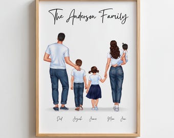 Our Family Print Custom Portrait Family with Pet Print Personalized Gift for Family Gift for Mom Dad Housewarming Gifts Mother's Day Gift