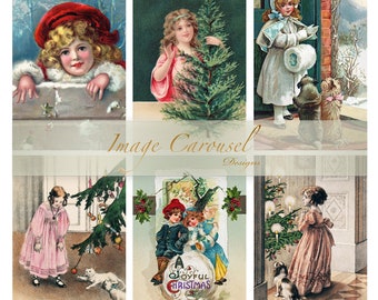 Christmas Children Art Personal Commercial Use Antique Vintage Image Instant Digital Download Collage Sheet