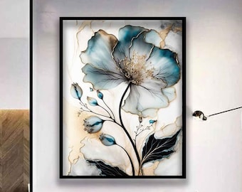 Abstract Floral canvas print art ready to hang wall decor, Surreal Floral canvas print art wall decor, White Abstract Floral canvas print