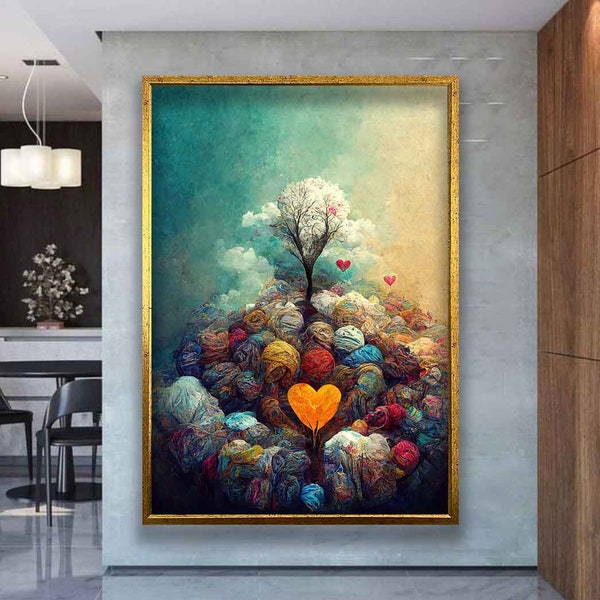 Colorful Hearts canvas wall decor, Love Theme canvas print art, Joyful Hearts canvas print art ready to hang wall decor