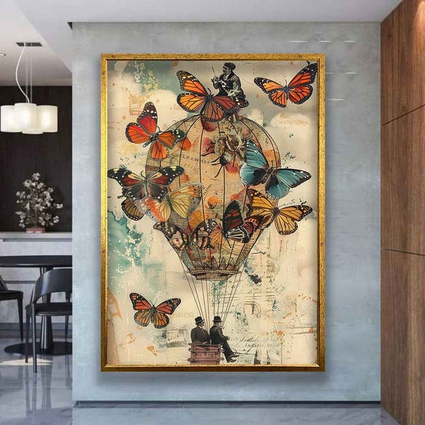 Banksy Art, Banksy Balloon Canvas Wall Decor, Wall Art Canvas Design, Banksy Flying Butterflies, Balloon Poster, Ready To Hang Decoration