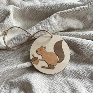 Christmas decoration wood, squirrel made of wood veneer, Christmas ball wooden squirrel, Christmas tree decoration forest animals, My first Christmas