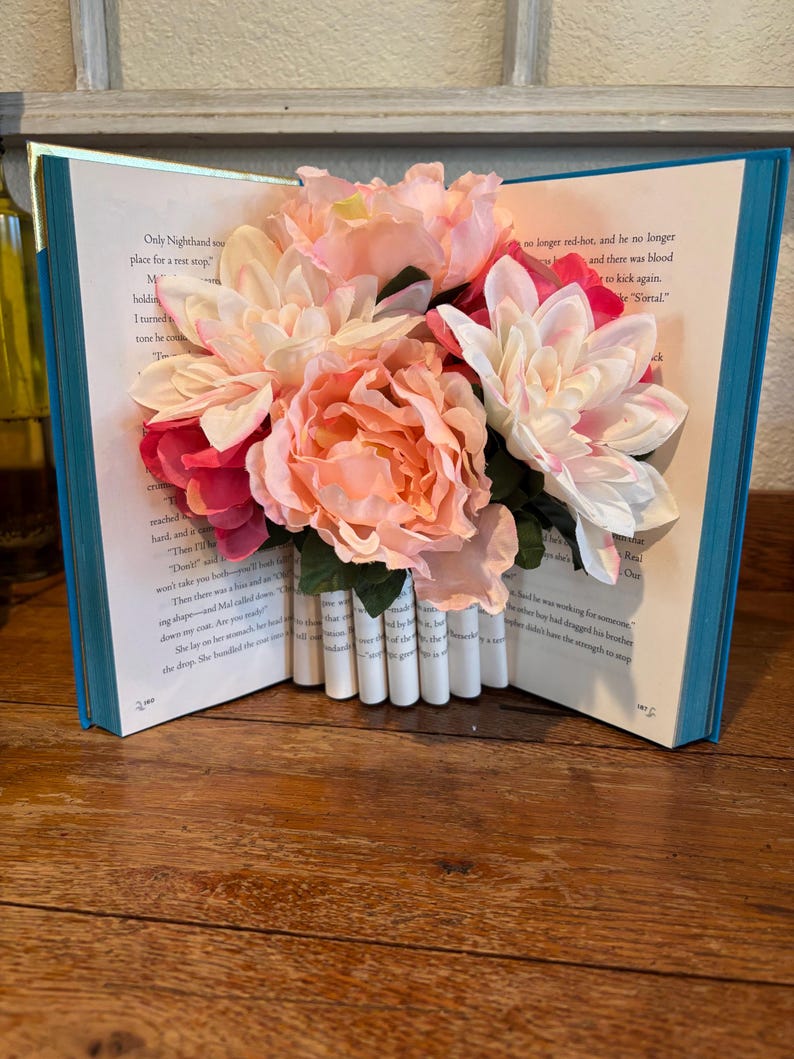 Book Flower Arrangement | Literary Home Decor | Unique Book Centerpiece ...