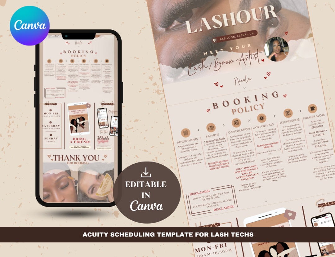 Lash Tech Acuity Scheduling Template , Canva Template, Lash Tech ...