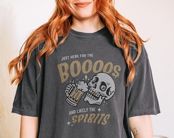 Just Here for the Boos, Funny Skull Beer Halloween Tee, Comfort Colors® Unisex Shirt, Perfect for Halloween Parties and Beer Lovers, US