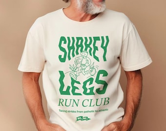 Shakey Legs Run Club, hand illustrated oversized look graphic tee, ironic running humor, gift for jogger, heavy cotton, color options, US