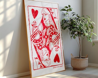 TS inspired &#39;Queen of my heart&#39; unframed rolled poster print, ideal Swiftie gift, home, office, bedroom decor, US print, red and white