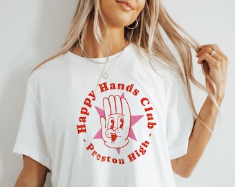 Happy Hands Club, Napoleon Dynamite Inspired Graphic Tee, Funny Cool Gift For Movie Fan, Unisex Shirt, Red Pink Print on Various Colours -US