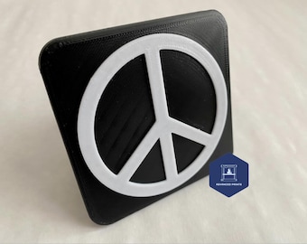 Peace Sign Tow Hitch Cover/Plug/Cap for 2" & 1.25" Receivers - White/Black