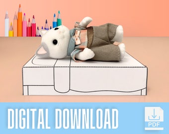 Simple Bed Paper Toy Scene | Printable PDF Digital Download | DIY - Print, Cut, Colour, & Build | Miniature Craft Activity Kit