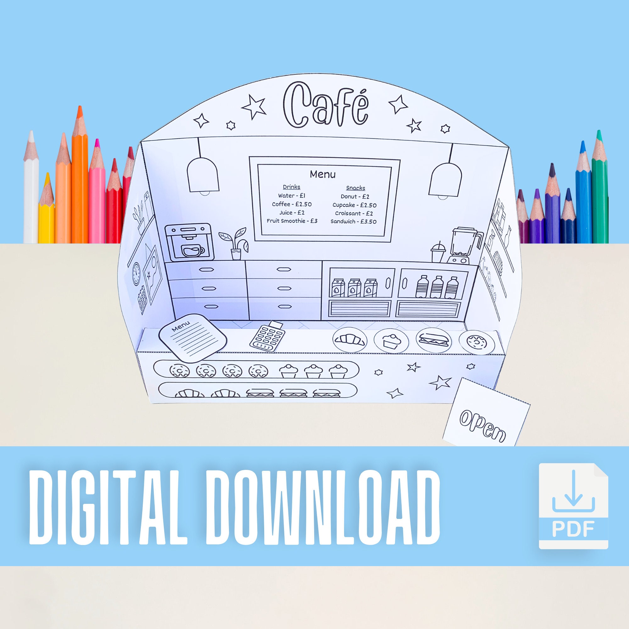 Cafe Kiosk Paper Toy Scene Printable PDF Digital Download DIY Print ...