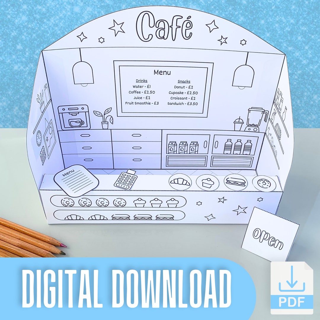 Cafe Kiosk Paper Toy Scene Printable PDF Digital Download DIY Print ...