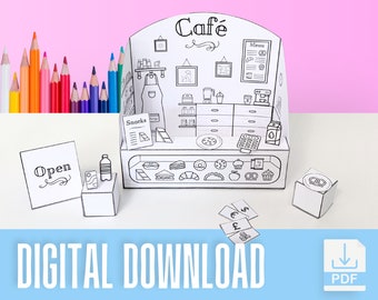 Cafe Kiosk Paper Toy Scene Printable PDF Digital Download DIY Print ...