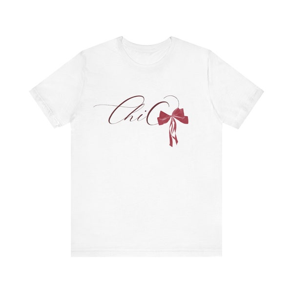Scripted Chi O Bow Tshirt - crimson red bow (Unisex Jersey Short Sleeve Tee)
