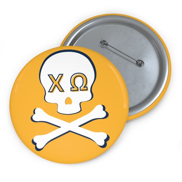 Gameday Button - UTC Chi Omega Sorority SKULL Chattanooga Mocs Gold Blue