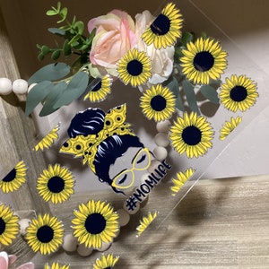 Mom life sunflower wrap. Cute flower wrap. Mama wrap. 16 oz uv dtf