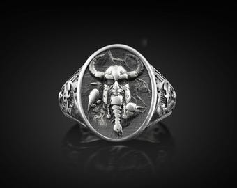 Viking Odin Unique Men Signet Ring, Norse Mythology Goddess Oval Rings for Boyfriend, Nordic Jewelry to Dad, Fantasy Ring, Gift for Him