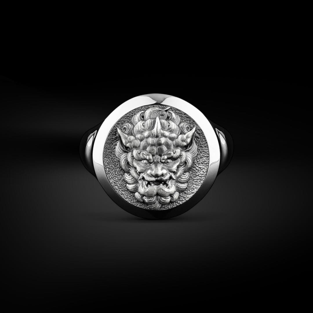 Anello Uomo Argento 925 &ndash; Foo Dog Biker, Leone Guardiano, Fatto A Mano In India