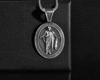 Resurrected Jesus the Christus Status 925K Silver Mens Necklace, Personalized Christian Jesus Pendant, Catholic Giftt Jewelry for Christmas