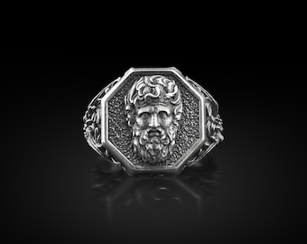 Zeus Signet Ring: Sterling Silver Greek Mythology Ring for Men