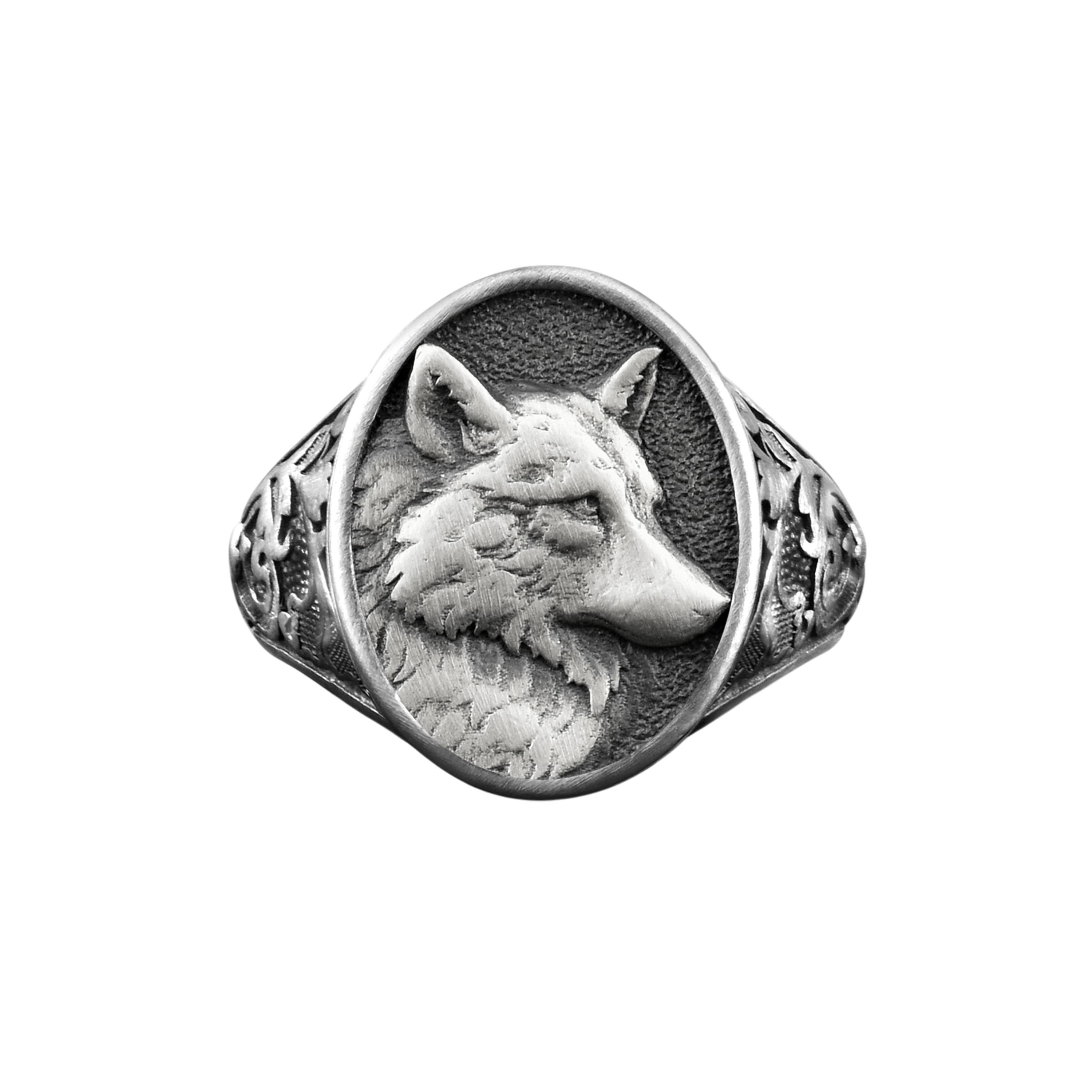 Nordic Wolf Engraved Dainty Animal Signet Silver Men Ring