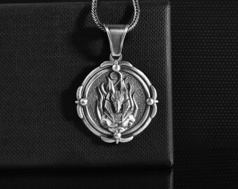 Anubis Holds the Scales of Justice Egyptian Mythology Silve Men Necklace, Oxidized Silver Egypt God Gift Pendant, Cool Name Engraved Jewelry