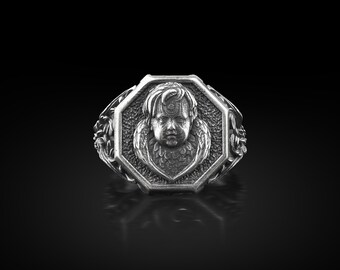 Anillo de plata de ley con sello de ángel bebé grabado, anillo de mi ángel de la guarda para madres en plata, anillo místico para regalo de nueva mamá.