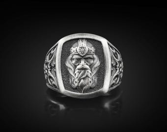 Skandinavisk vikingaguden Odin Silverring för män, Odins ögonoffer Handgjorda silverringar, skandinaviska smycken, julklappar för män
