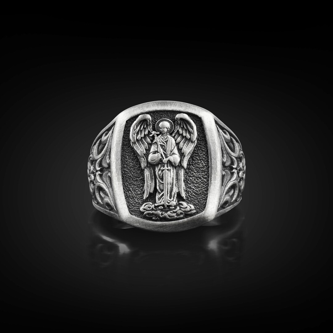 Archangel Raphael Silver Signet Men Ring, Saint Raphael Archangel ...