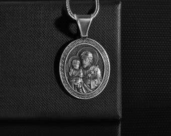 Handmade St Joseph Silver Men Pendant, Unique Personalized Religious 925K Silver Necklace, Meaningful Christian Men Gift, Gift for Birthday