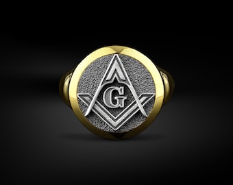 Anello da uomo in argento sterling con simbolo massonico unico, anello massonico per il marito, regalo di compleanno per papà, gioielli in argento placcato oro come regalo di Natale