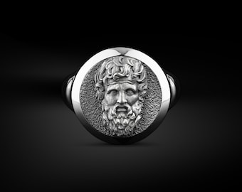 Father of The Gods Zeus Signet Men Ring in Polished Silver, Greek Mythology God Ring Jewelry, Minimalist Ancient Goddess Men Gift Jewelry