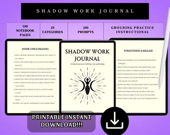 Indicaciones para el diario de trabajo con la sombra: salud mental, libro de las sombras, diario de terapia, cuidado personal, terapia, niño interior, espiritualidad, curación, imprimible