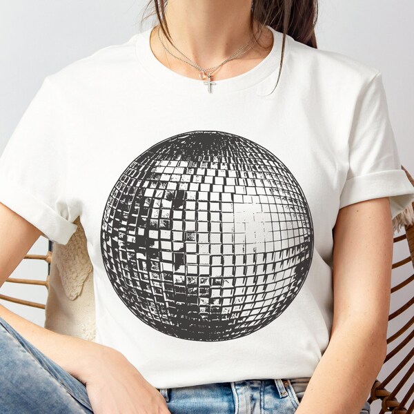 Disco Ball Tshirt Retro Disco Ball Print Screen Graphic Tee for Bachelorette Gift Y2K Graphic T-shirt Discoball Vintage Inspired Grunge Top