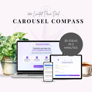 May include: An advertisement for Carousel Compass, showing a laptop, tablet, and smartphone with the Carousel Architect interface. The image includes the text: "2026 Limited Price Deal" and "30 Ideas in 2 Minutes."