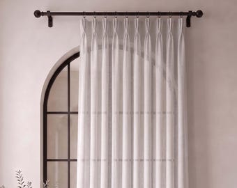 Triple Pinch Pleat Linen Sheer Curtains, Extra Wide Custom Drapes, Ivory Beige Gray Semi Sheer Curtain, Living Room Window Panels