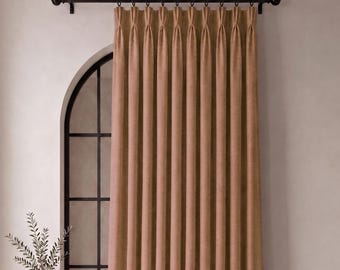 Triple Pinch Pleat Blackout Curtains, Extra Wide Linen Drapes, Custom Window Treatment, Made to Measure, 36 Colors, Free Tiebacks