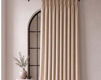 Triple Pinch Pleat Blackout Curtains, 3 Finger Linen Drapes, Custom Designer Drapery, Extra Wide, Made to Measure, 36 Colors