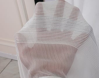 Custom White Sheer Curtains with Silver Stripes – Extra Long & Wide Voile Drapes, Triple Pinch Pleated Panels for Living Room